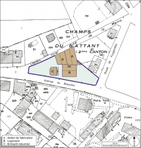 Plan-masse et de situation. Extrait du plan cadastral numérisé, 2005, section AC, 1:1000. © Région Bourgogne-Franche-Comté, Inventaire du patrimoine