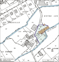 Plan-masse et de situation. Extrait du plan cadastral numérisé, 2005, section A, 1:1250. © Région Bourgogne-Franche-Comté, Inventaire du patrimoine