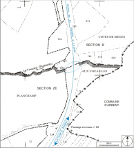 Plan-masse et de situation. Extrait du plan cadastral informatisé, 2006, sections B et ZE, échelle 1:2000. © Région Bourgogne-Franche-Comté, Inventaire du patrimoine