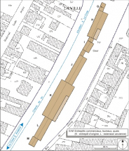 Plan-masse de la partie sud (gare des marchandises). Extrait du plan cadastral informatisé, 2006, section AH, échelle 1:1000. © Région Bourgogne-Franche-Comté, Inventaire du patrimoine