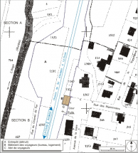 Plan-masse et de situation. Extrait du plan cadastral informatisé, 2006, sections A et B, échelle 1:1000. © Région Bourgogne-Franche-Comté, Inventaire du patrimoine