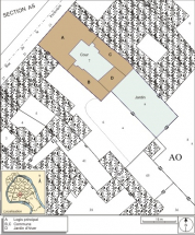 Plan masse et de situation. Extrait du plan cadastral, 1993, section AO. © Région Bourgogne-Franche-Comté, Inventaire du patrimoine