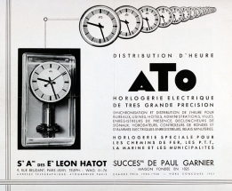 Distribution d'heure Ato [horloge mère modèle 13.020 et horloges réceptrices], vers 1960. © Région Bourgogne-Franche-Comté, Inventaire du patrimoine