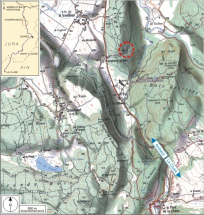 Carte et schéma de localisation. Carte topographique, IGN, 2000, dalle F087_048, échelle 1:25 000. Scan 25, licence n° 2008/CISE/2968. © Région Bourgogne-Franche-Comté, Inventaire du patrimoine