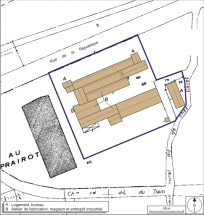 Plan-masse et de situation. Extrait du plan cadastral numérisé, 2008, section AO, échelle 1:1000. Source : Direction générale des Finances Publiques - Cadastre ; mise à jour : 2008. © Région Bourgogne-Franche-Comté, Inventaire du patrimoine