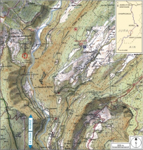 Carte et schéma de localisation. Carte topographique, IGN, 2000, dalle F087_051, échelle 1:25 000. Scan 25, licence n° 2008/CISE/2968. © Région Bourgogne-Franche-Comté, Inventaire du patrimoine