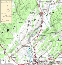 Carte et schéma de localisation. Carte topographique, IGN, 2000, dalle F087_049, échelle 1:25 000. Scan 25, licence n° 2008/CISE/2968. © Région Bourgogne-Franche-Comté, Inventaire du patrimoine