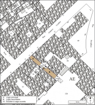 Plan masse et de situation. Extrait du plan cadastral, 1974, section AE. © Région Bourgogne-Franche-Comté, Inventaire du patrimoine