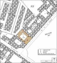 Plan masse et de situation. Extrait du plan cadastral, 1974, section AS. © Région Bourgogne-Franche-Comté, Inventaire du patrimoine