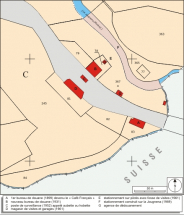 Plan masse et de situation. Extrait du plan cadastral, 2008, section C, échelle 1/1 000. © Région Bourgogne-Franche-Comté, Inventaire du patrimoine