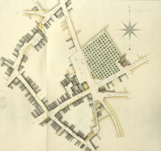Emplacement de l'hotel de ville sur le plan d'alignement de 1839 © Archives départementales de la Haute-Saône