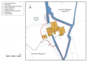 Plan-masse et de situation, extrait du plan cadastral, 2014, section B. © Région Bourgogne-Franche-Comté, Inventaire du patrimoine