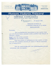 Papier à en-tête de la fabrique d’horlogerie Victorin Frésard (10-14 rue du Château), 28 janvier 1955. © Région Bourgogne-Franche-Comté, Inventaire du patrimoine