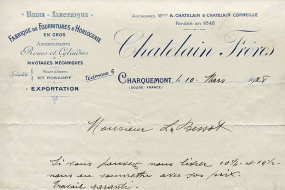 Papier à en-tête de la société Châtelain frères, 10 mars 1928. © Région Bourgogne-Franche-Comté, Inventaire du patrimoine