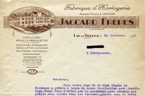 Papier à en-tête de la société Jaccard Frères (montrant le site vu du sud), 25 septembre 1930. © Région Bourgogne-Franche-Comté, Inventaire du patrimoine