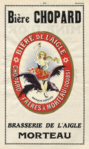 Publicité pour la bière Chopard, 1926. Le dessin (dont la version définitive date de 1893-1894) est de Ferdinand Bac (1859-1952), un ami d'Alphonse Chopard. © Région Bourgogne-Franche-Comté, Inventaire du patrimoine