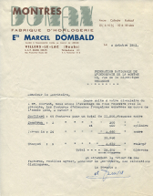 Papier à en-tête de la société Dombald, 8 octobre 1951. © Région Bourgogne-Franche-Comté, Inventaire du patrimoine