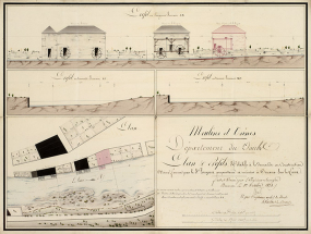 Plan et profils relatifs à la demande en construction d'une usine formée par le sieur Pouguet [...], 1821. © Région Bourgogne-Franche-Comté, Inventaire du patrimoine