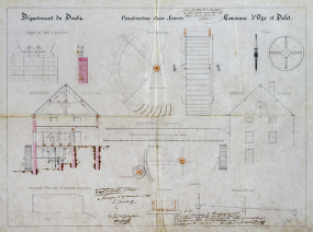 Construction d'une scierie [Elévation, coupe et détails], 1848. © Région Bourgogne-Franche-Comté, Inventaire du patrimoine