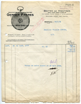 Papier à en-tête de la Manufacture de Boîtes de Montres Gerber Frères, 20 janvier 1934. © Région Bourgogne-Franche-Comté, Inventaire du patrimoine