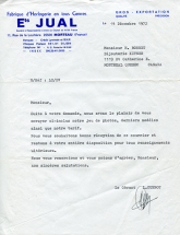 Papier à en-tête des Ets Jual, 14 décembre 1972. © Région Bourgogne-Franche-Comté, Inventaire du patrimoine