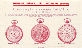 Dodane Frères - Morteau (Doubs). Chronogaphe économique Cal. C.H.R. [publicité], 2e quart 20e siècle. © Région Bourgogne-Franche-Comté, Inventaire du patrimoine
