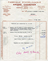 Papier à en-tête de la fabrique d'horlogerie André Charpier, 12 mai 1955. © Région Bourgogne-Franche-Comté, Inventaire du patrimoine