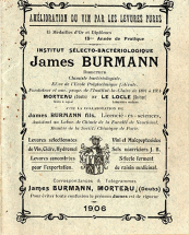 Institut sélecto-bactériologique James Burmann [brochure : 1ère de couverture], 1906. © Région Bourgogne-Franche-Comté, Inventaire du patrimoine