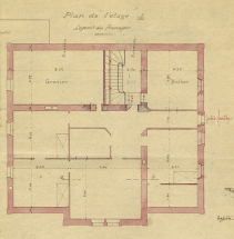 Projet de construction d'un chalet-modèle. Plan de l'étage, 1906. © Région Bourgogne-Franche-Comté, Inventaire du patrimoine