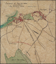 Plan montrant l'implantation du bâti à Scey-sur-Saône (1862). © Région Bourgogne-Franche-Comté, Inventaire du patrimoine