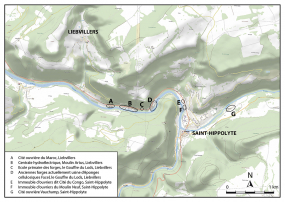 Carte de localisation des sites. Extrait de la carte IGN au 1/25 000. © Région Bourgogne-Franche-Comté, Inventaire du patrimoine