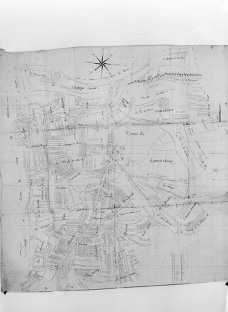 Plan-terrier de 1787. Dessin à la plume rehaussé de lavis. © Région Bourgogne-Franche-Comté, Inventaire du patrimoine