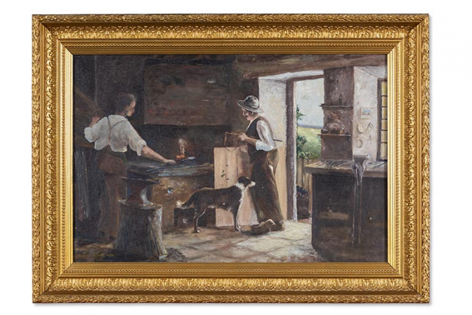 Atelier de fabrication : intérieur représenté sur le tableau d'Alfred Foct, de 1924. © Région Bourgogne-Franche-Comté, Inventaire du patrimoine