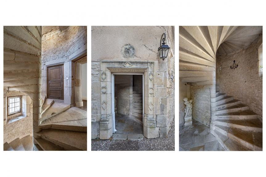 Escalier en vis (16e siècle) de la tourelle d’une maison. Scey-sur-Saône (70) © phot. J. Mongreville / Région Bourgogne-Franche-Comté, Inventaire du patrimoine, 2018