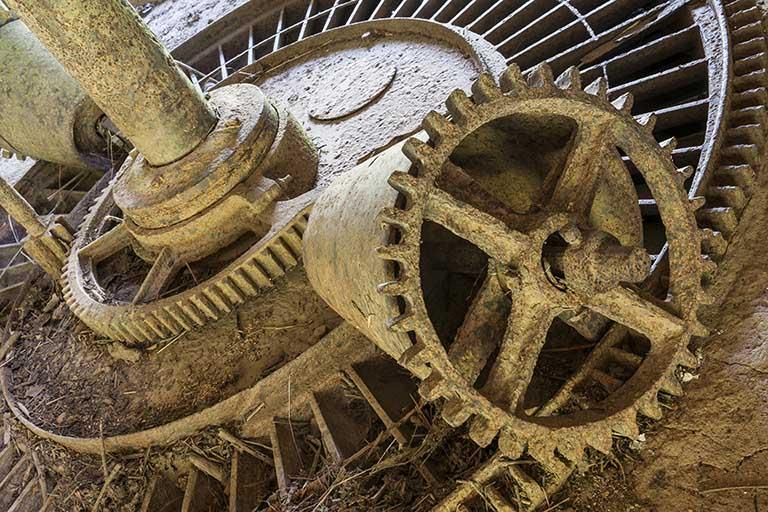 Partie inférieure de la turbine du moulin de la Roche à Rigney (25) © phot. J. Mongreville / Région Bourgogne-Franche-Comté, Inventaire du patrimoine, 2015