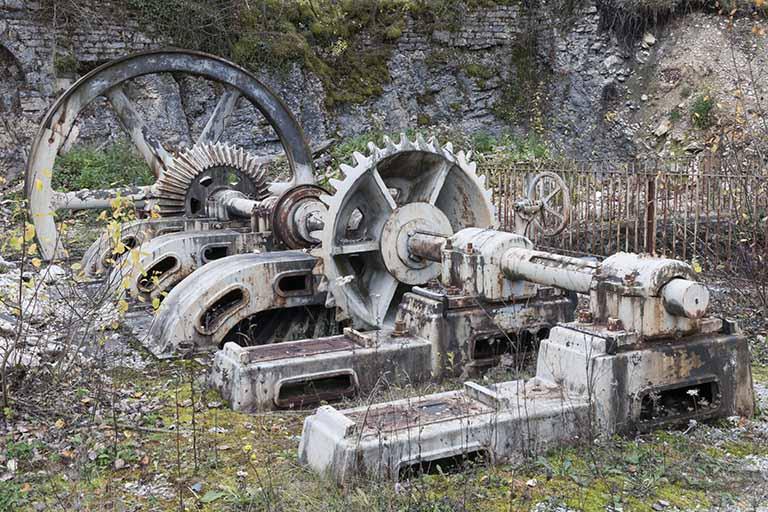 Mécanisme de transmission de la turbine double de la forge de Lods (25) © phot. J. Mongreville / Région Bourgogne-Franche-Comté, Inventaire du patrimoine, 2015
