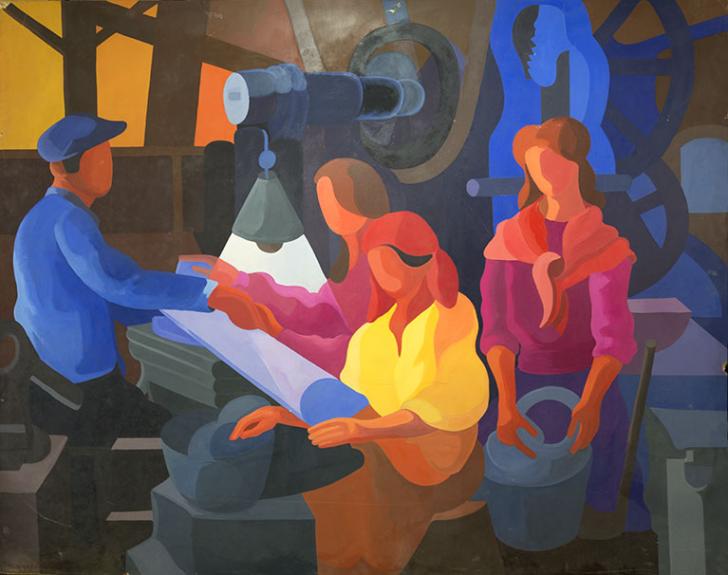 Delle (90), lycée Jules Ferry : peinture « Atelier de famille » de Pierre Donzelot © phot. M. Ruffinony / Région Bourgogne-Franche-Comté, Inventaire du patrimoine, 2015