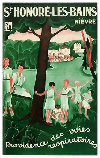 Saint-Honoré-les-Bains (58) : affiche publicitaire de la Compagnie des chemins de fer Paris-Lyon-Méditerranée, vers 1930 (fonds de la Conservation départementale de la Nièvre) © ré