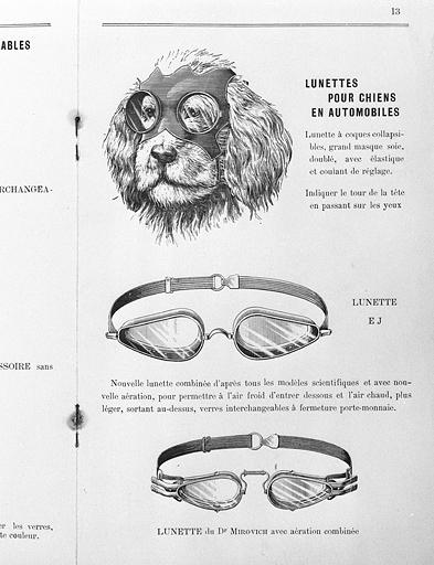 Morez (39), société Jeantet : publicité pour les lunettes pour chiens et les lunettes combinées, début 20e siècle © Région Bourgogne-Franche-Comté, Inventaire du patrimoine, 1991