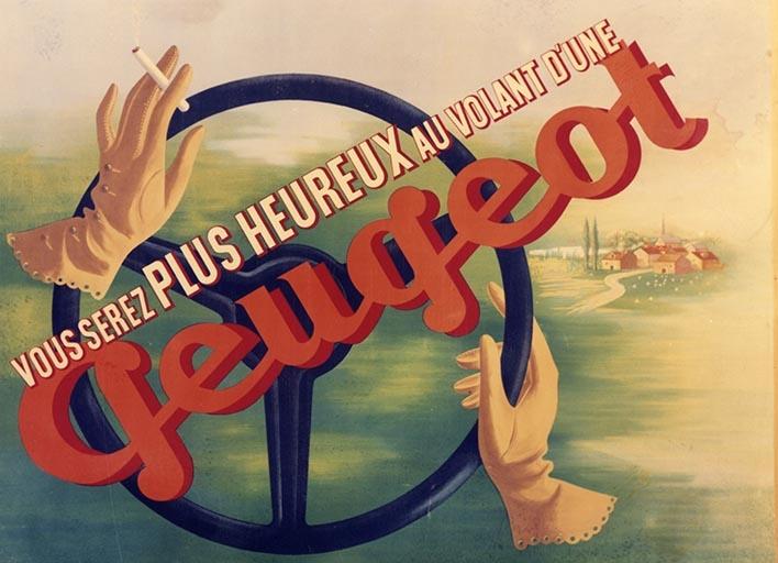Sochaux (25) : affiche publicitaire Peugeot, vers 1930 (Archives Peugeot Terre-Blanche) © Région Bourgogne-Franche-Comté, Inventaire du patrimoine, 2014