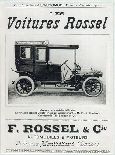 Sochaux (25) : publicité pour les voitures Rossel, 1904 (collection particulière) © Région Bourgogne-Franche-Comté, Inventaire du patrimoine, 2020