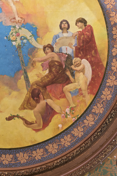 Peinture monumentale du plafond, théâtre du Rempart à Semur-en-Auxois (21) © phot. P.-M. Barbe-Richaud, Région Bourgogne-Franche-Comté, Inventaire du patrimoine, 2022
