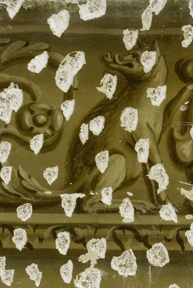 Griffon peint sur un mur du petit salon du château de Châteauneuf (21) © phot. T. Kuntz, Région Bourgogne-Franche-Comté, Inventaire du patrimoine, 2019