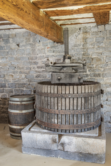 Pressoir à raisins dans une maison de vigneron à Salins-les-Bains (39) © phot. J. Mongreville, Région Bourgogne-Franche-Comté, inventaire du patrimoine, 2023