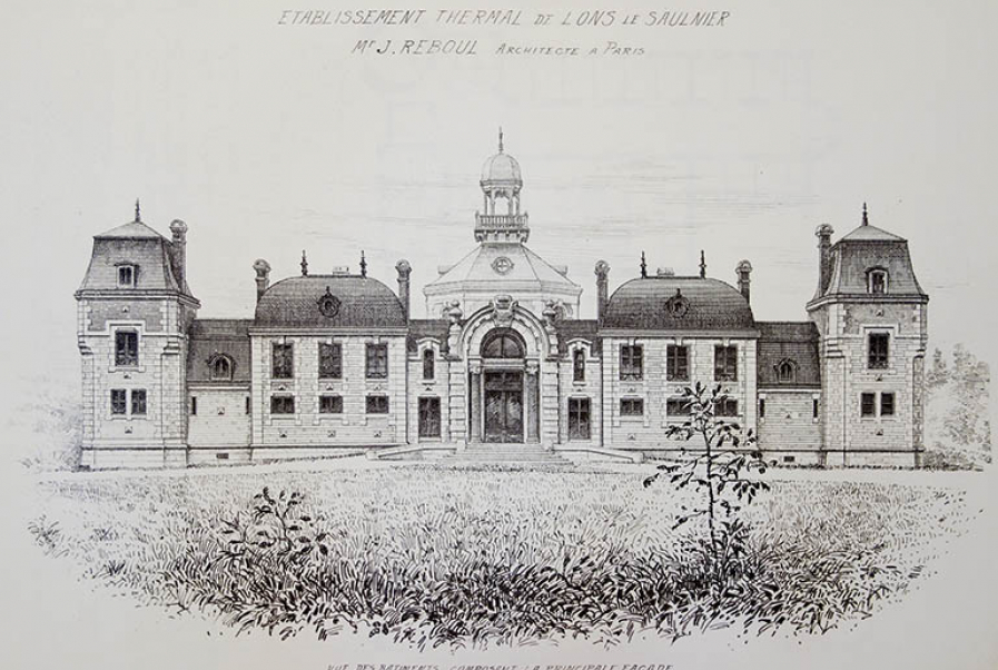 Lons-le-Saunier (39), établissement thermal : dessin de l'architecte J. Reboul en 1896 © 