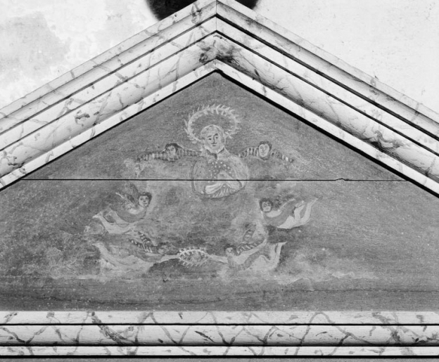 Détail du fronton du registre de la confrérie des agonisants. © Jean-Luc Duthu / Région Bourgogne-Franche-Comté, Inventaire du patrimoine - 1978