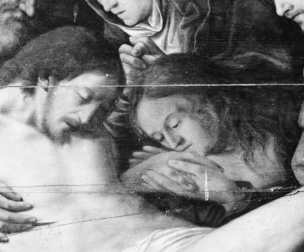 Panneau central : détail des têtes du Christ et de Marie-Madeleine. © Jean-Luc Duthu / Région Bourgogne-Franche-Comté, Inventaire du patrimoine - 1980