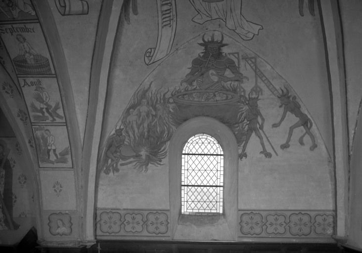 Choeur, 1ère travée, mur droit: l'Enfer © Michel Rosso / Région Bourgogne-Franche-Comté, Inventaire du patrimoine - 1986
