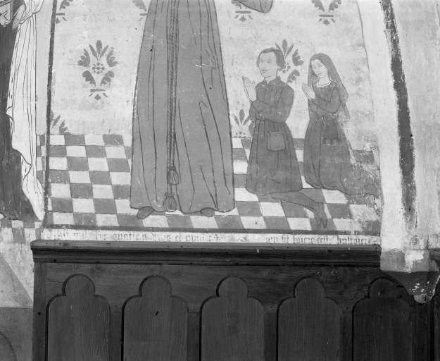 Mur postérieur du choeur: donateurs, inscription et date © Brigitte Fromaget / Région Bourgogne-Franche-Comté, Inventaire du patrimoine - 1986