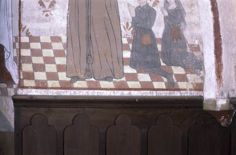 Mur postérieur du choeur: donateurs, inscription et date © Michel Thierry / Région Bourgogne-Franche-Comté, Inventaire du patrimoine - 1986